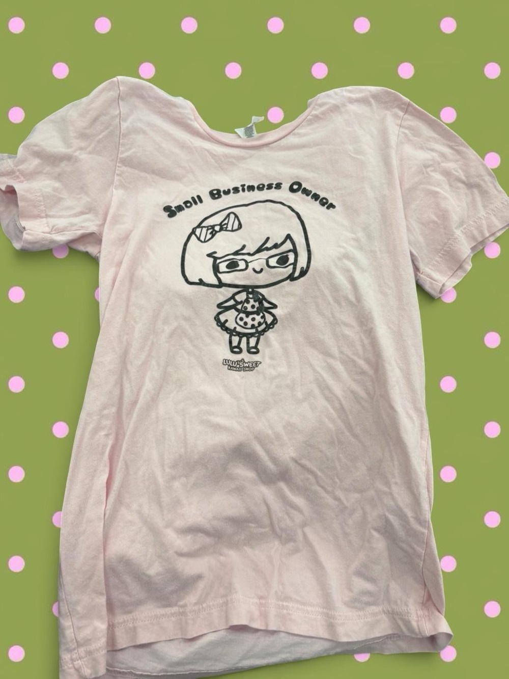 Bella Canvas Light Pink Graphic Tee with Black Cartoon Print